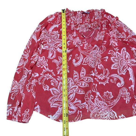 Evereve Hayden Chiffon Gathered Blouse Orange Red M Feminine Whimsical Boho Prep - Picture 10 of 10